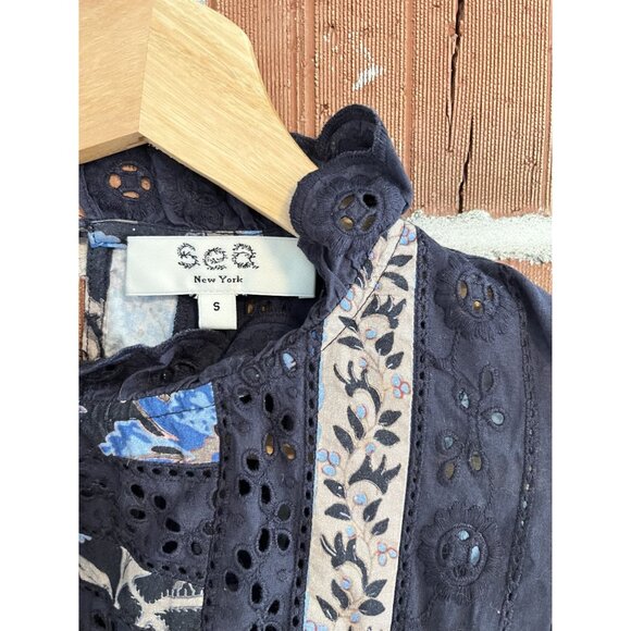 Sea New York Tess Floral Print Mini Dress A Line With Eyelet Lace and Pockets Si - Picture 6 of 12